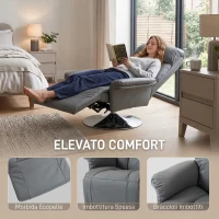 HOMCOM Poltrona Relax Girevole Reclinabile 130° con Poggiapiedi, Braccioli Svasati, in Finta Pelle, Grigio(m-6)