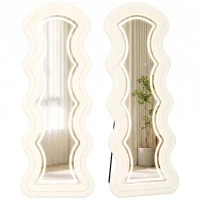 HOMCOM Miroir Pleine Longueur Ondulé 160 x 60 cm, LED 3 Couleurs, Cadre Effet Velours, Verre Trempé HD, Crème(m-18)