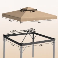 Outsunny Acoperiș pentru Foișor 3x3 m cu 2 Niveluri și 8 Găuri de Drenaj din Poliester Bej(m-3)