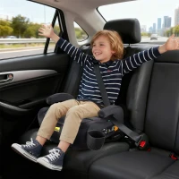 I-Size Booster Seat with ISOFIX and ECE R129, Car Seat with Washable Cover and Cup Holder for Children 125-150 cm, 40L x 42W x 17H cm, Black(m-2)