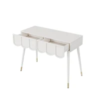 Modern Wooden Vanity Desk with 2 Cloud-Shaped Drawers, Multi-Functional Dressing Console Table with Metal Legs, 100L x 40W x 76H cm, White(m-9)