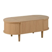 Oval Height-Adjustable Coffee Table with Flip-Top Storage, Vintage-Style Accent Table for Apartments, 100L x 48W x 53.5H cm, Walnut(m-13)