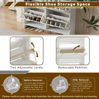 Modern Wooden Shoe Cabinet with 4 Flip Drawers and Open Shelves, Space-Saving Organiser Cupboard for Hallway, 110L x 24W x 90H cm, White(m-7)