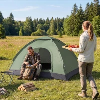 Outsunny 2 Person Camping Tent, Camouflage Tent with Zipped Doors, Storage Pocket, Portable Handy Bag, Dark Green(m-14)