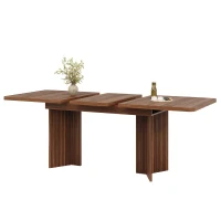 Extendable Dining Table with Grooved V-Shaped Legs, Space-Saving Dining Table for Flats and Family Meals, 120-160L x 80W x 76H cm, Walnut(m-12)
