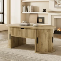 Modern Height-Adjustable Coffee Table with Storage and Sliding Doors, Space-Saving Storage Table for Apartments, 100L x 50W x 40.5H cm, Wood(m-8)