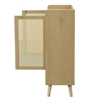 Modern Shoe Cabinet Storage Combo with 5-Tier Shelves, Freestanding Cupboard Organiser with Rattan Doors, 80L x 35W x 105H cm, Light Oak(m-9)