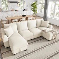 Modern Chenille U-Shaped Sectional Sofa with 2 Storage Chaise Lounges, Soft Convertible Couch with 2 Square Cushions, 272L x 131.5W x 84H cm, Beige(m-1)