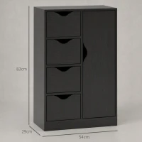 HOMCOM Dulap de Baie cu 4 Sertare, Dulap cu 2 Niveluri și Mânere Decupate, din Lemn, 54x29x83 cm, Negru(m-3)