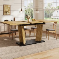 Modern Extendable Dining Table with Grooved Support Legs, Space-Saving Kitchen Table for Flats and Dining Rooms, 120L x 80W x 76H cm, Oak(m-8)