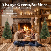 HOMCOM 2 PCs Prelit Christmas Trees with Dual-Colour LEDs, Berry, Pinecones, Battery-Operated, 11 Modes, Pot, Remote, 4ft(m-4)
