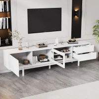 Modern Minimalist TV Cabinet with Cable Management, Sideboard with 2 Doors, 2 Drawers and 1 Open Shelf, 200L x 40W x 50.5H cm, White(m-5)
