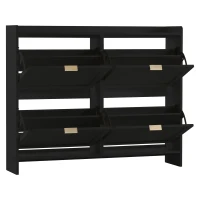 Modern Wooden Shoe Cabinet with 4 Flip Drawers, Space-Saving Storage Organiser with Side Umbrella Hooks, 110L x 24W x 90H cm, Black(m-12)