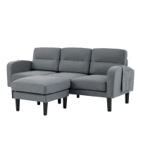 L-Shaped Sectional Sofa with Movable Chaise and Storage Pockets, Modular 3-Seater Corner Sofa for Living Room, 204L × 136W × 80H cm, Grey(m-13)