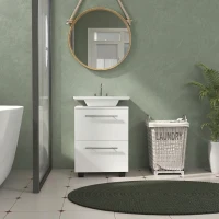 HOMCOM Mueble Bajo Lavabo con Cajón y Gabinete con Puerta Recorte en U para Lavabo sin Pedestal 41,5x35,5x59 cm Blanco(m-6)
