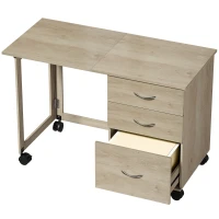 HOMCOM Birou Pliabil Con 3 Sertare, Stejar(m-1)