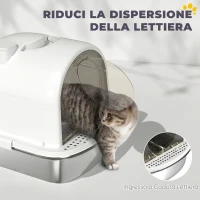 PawHut Lettiera Gatto Chiusa L in Acciaio Inox con Maniglia, Paletta, Pacchetto Deodorante, Antiperdita, Bianco(m-5)