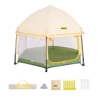 Pop-Up Baby Playpen with Removable Canopy, Portable Six-Sided Play Yard with Breathable Mesh for Outdoor, 150L x 150W x 105H cm, Green(m-1)