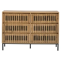 Modern Sideboard with 6 Ventilated Openwork Drawers, Practical Storage Cabinet for Hallway and Living Room, 120L x 40W x 81H cm, Natural(m-2)