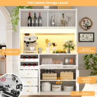 Tall Kitchen Cabinet with App-Controlled RGB LED and Glass Doors, Storage Unit with Wine Rack and 3 Drawers, 120L x 40W x 180H cm, White(m-4)