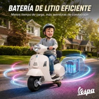 AIYAPLAY Moto Eléctrica para Niños Licencia Mini Vespa GTS 2 Ruedas Auxiliares Batería de Litio Faro Bocina Respaldo Blanco(m-6)