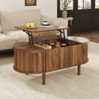 Vintage-Style Oval Coffee Table with Lift-Top and Storage, Multifunctional Storage Table for Living Room, 100L x 48W x 53.5H cm, Walnut(m-4)
