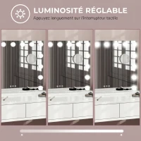 HOMCOM Miroir Maquillage Hollywood 58 x 48 cm, Miroir Coiffeuse LED, 15 Ampoules, 3 Modes d'Éclairage, Port USB de Charge(m-6)