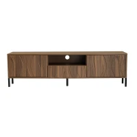Modern TV Cabinet with Wave-Shaped Doors, Minimalist Media Console for Living Room, 160L x 35W x 46H cm, Natural(m-2)