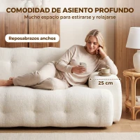 HOMCOM Sofá 3 Plazas de Chenilla sin Armazón con Asiento Profundo y Diseño Capitoné Blanco Crema(m-4)