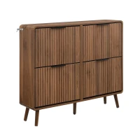 Modern Shoe Cabinet with Double-Tier Flip Doors, Space-Saving Hallway Organizer for Up to 24 Pairs, 105L x 24W x 90H cm, Walnut(m-11)