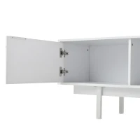 Modern Minimalist TV Cabinet with Cable Management, Sideboard with 2 Doors, 2 Drawers and 1 Open Shelf, 200L x 40W x 50.5H cm, White(m-8)