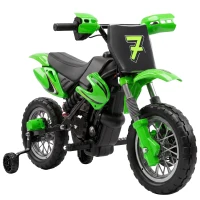 AIYAPLAY Moto Eléctrica Niños 12V con 2 Ruedas Auxiliares Desmontables 2 Motores Suspensión Trasera 3 km/h 3-6 Años Verde(m-1)