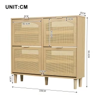 Rattan Narrow Shoe Cabinet with 4 Flip Drawers, Space-Saving Entryway Storage for Hallway, 100L x 25W x 90.5H cm, Light Oak(m-3)