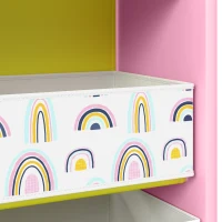 AIYAPLAY Toy Storage Organiser, 3-Tier Wooden Kids Toy Storage Rack with 6 Fabric Storage Bins for Bedroom, Kids Room, Pink(m-12)