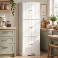 HOMCOM Armário Alto para Casa de Banho com 3 Armários de Porta Dupla e Prateleiras Ajustáveis 60x30x160 cm Branco(m-9)