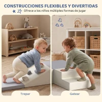 AIYAPLAY Juego de 4 Bloques de Espuma para Niños de Psicomotricidad Tapizados en PU Escalar y Gatear 1-3 Años Gris Claro y Beige(m-7)