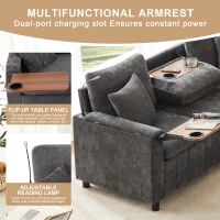 Modern Corner Sofa Bed with Reading Lamp and Fold-Out Cup Holder Table, Soft Pull-Out Sleeper Couch with Ottoman, 205L x 205W x 85H cm, Grey(m-6)