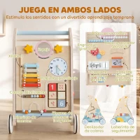 AIYAPLAY Andador Madera Bebé 3 en 1 con Juguetes Montessori Panel Desmontable de Doble Cara Almacenaje Ruedas 1-3 Años Natural(m-5)