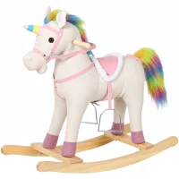 AIYAPLAY Caballito Balancín para Bebés Diseño Unicornio con Sonido Caballo Balancín Base de Madera para Niños 1-3 Años Crema(m-1)