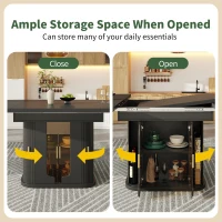 Extendable Dining Table with Glass Doors and Hidden Storage, Space-Saving Oval Dining Table for Up to 6 People, 120-160L x 118W x 77H cm, Black(m-6)