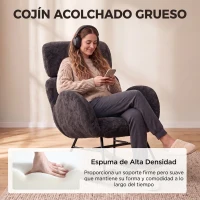 HOMCOM Silla Mecedora de Terciopelo con Reposacabezas Ajustable Acolchado Grueso Patas de Madera Reposabrazos Gris Oscuro(m-7)