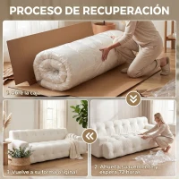 HOMCOM Sofá 3 Plazas de Chenilla sin Armazón con Asiento Profundo y Diseño Capitoné Blanco Crema(m-7)