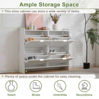 Modern Wooden Shoe Cabinet with 4 Flip Drawers and Open Shelves, Space-Saving Organiser Cupboard for Hallway, 110L x 24W x 90H cm, White(m-5)