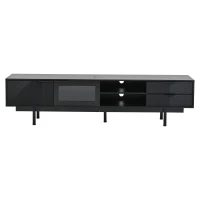 Modern Minimalist TV Cabinet with Cable Management, Sideboard with 2 Doors, 2 Drawers and 1 Open Shelf, 200L x 40W x 50.5H cm, Black(m-2)