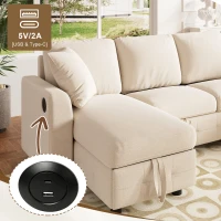 Modern Chenille U-Shaped Sectional Sofa with 2 Storage Chaise Lounges, Soft Convertible Sleeper Couch with 2 Square Cushions, 260L x 128W x 82H cm, Beige(m-6)
