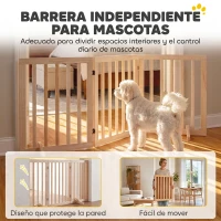 PawHut Barrera de Seguridad para Perros de Madera Plegable 3 Paneles para Escaleras Puertas 2 Patas de Apoyo 150x61 cm Natural(m-4)