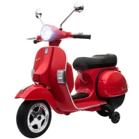AIYAPLAY Moto Eléctrica Niños 12V Vespa PX150 Ruedas Auxiliares 2 Motores Suspensión Trasera Música Faros 3 km/h 3-6 Años Rojo(m-16)