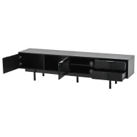 Modern Minimalist TV Cabinet with Cable Management, Sideboard with 2 Doors, 2 Drawers and 1 Open Shelf, 200L x 40W x 50.5H cm, Black(m-11)