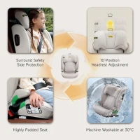 Highback Booster Seat with ISOFIX and I-Size R129, Adjustable Car Seat with 10-Position Headrest for 100-150 cm, 44L x 46W x 80H cm, Beige(m-7)