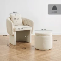 HOMCOM Fotoliu relax cu taburet, fotoliu lounge cu spătar curbat, cotiere, capitonat chenille nordic, bej(m-3)
